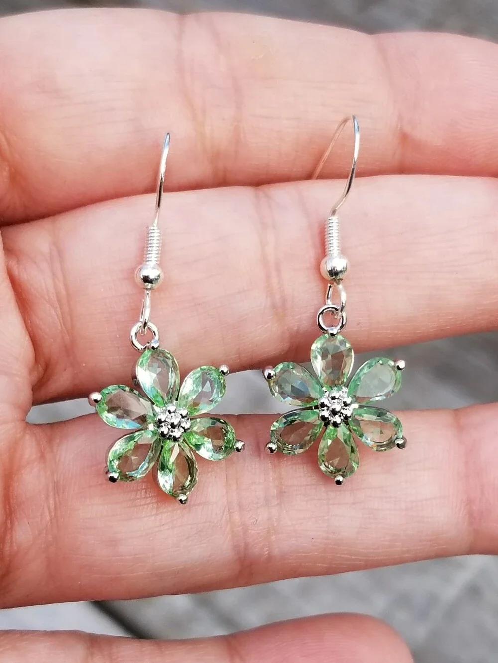 Sterling Silver Peridot Flower Dangle Earrings, Peridot Jewelry, August Birthday